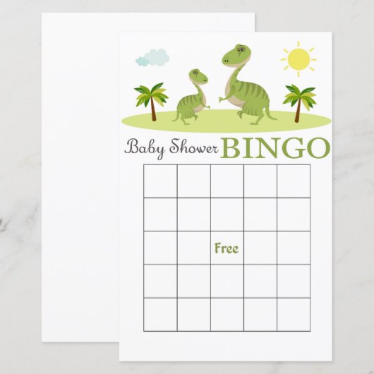 Dino baby shower bingo card, Dinosaur bingo card (Voorkant / Achterkant)