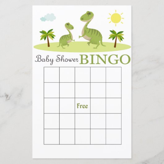 Dino baby shower bingo card, Dinosaur bingo card (Voorkant)