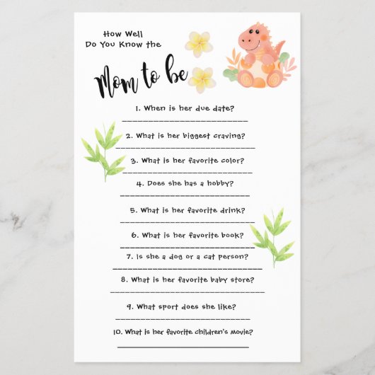 Dino Baby Shower Hoe goed ken je de kaart (Voorkant)