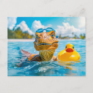 Dino Baden met Rubber Duck Feestdagenkaart