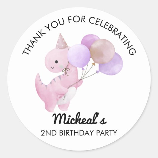 Dino-balloon verjaardagsfeest sticker (Voorkant)