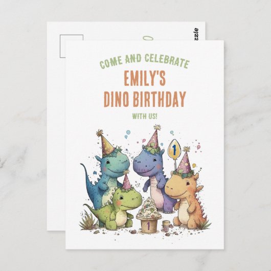 Dino Birthday Bash Briefkaart (Voorkant / Achterkant)