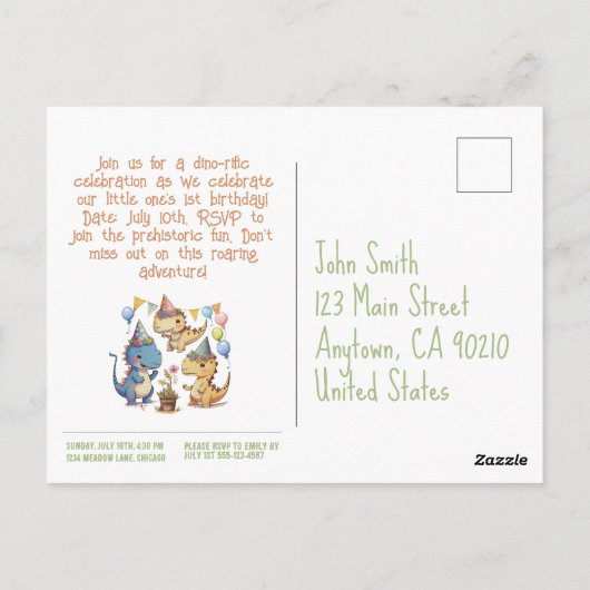 Dino Birthday Bash Briefkaart (Achterkant)