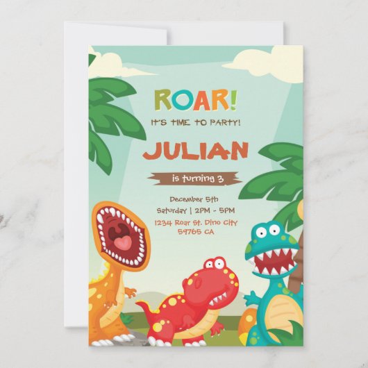 Dino Birthday Invitation Dinosaur Party Kaart (Voorkant)