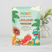 Dino Birthday Invitation Dinosaur Party Kaart (Staand voorkant)