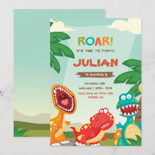 Dino Birthday Invitation Dinosaur Party Kaart