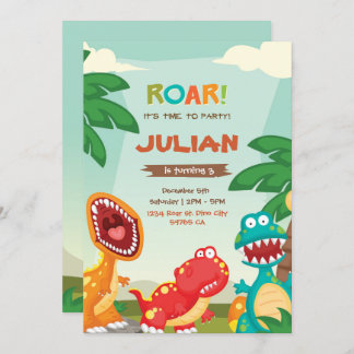 Dino Birthday Invitation Dinosaur Party Kaart
