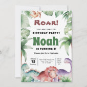 Dino Birthday Party Invitation Feestdagenkaart (Voorkant)