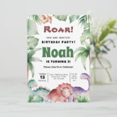 Dino Birthday Party Invitation Feestdagenkaart (Staand voorkant)