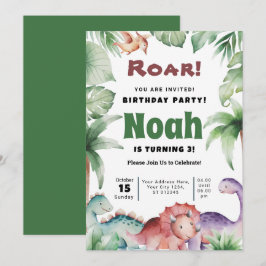 Dino Birthday Party Invitation Feestdagenkaart