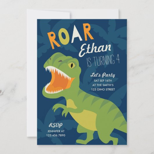Dino Birthday Party Invite Kaart (Voorkant)