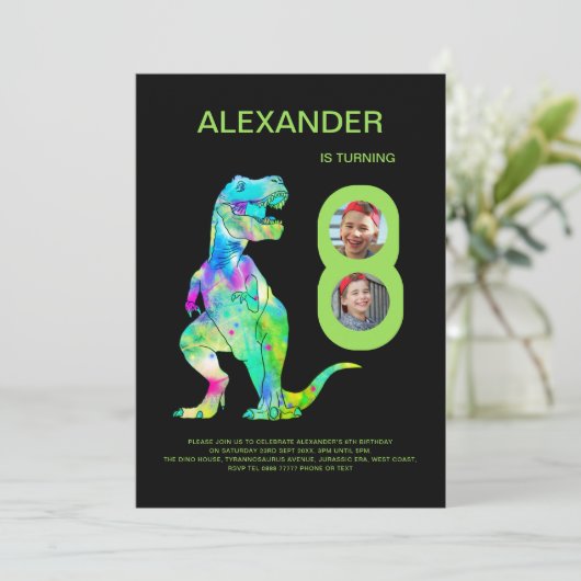 Dino Birthday Party Kaart (Staand voorkant)