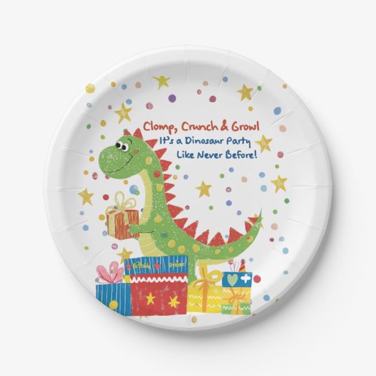 Dino Birthday Party Papieren Bordje (Voorkant)