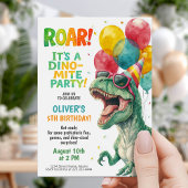 Dino Birthday Party with Balloons Kaart