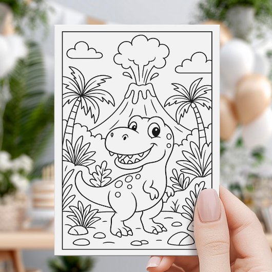 Dino Birthday Party with Balloons Kaart