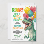 Dino Birthday Party with Balloons Kaart (Voorkant)