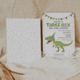 Dino Birthday Three-Rex Boy Invitation Kaart