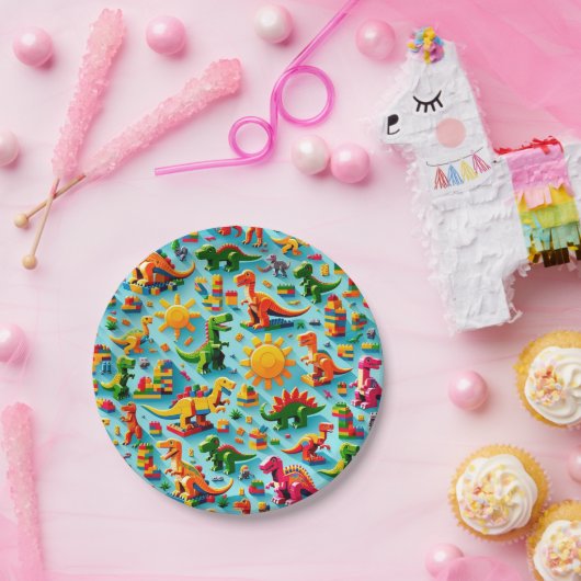 Dino blokkeert papieren Borden Papieren Bordje (Feest)