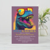 Dino Blue Party 4th Dinosaur Birthday Uitnodiging (Staand voorkant)
