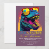 Dino Blue Party 4th Dinosaur Birthday Uitnodiging (Voorkant / Achterkant)