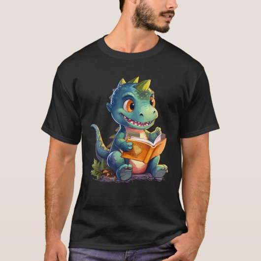 Dino Boek lezen Dinosaurus esthetisch Schattigee D T-shirt (Voorkant)
