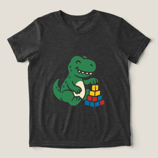 Dino Bouwblokken Pret Tri-Blend Shirt (Design voorkant)