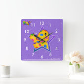 Dino-Buddies™ Square Wall Clock - Rollo™ w/Star Vierkante Klok (Huis)