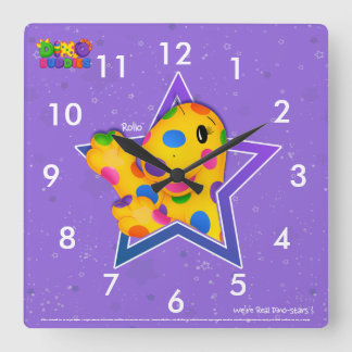 Dino-Buddies™ Square Wall Clock - Rollo™ w/Star Vierkante Klok