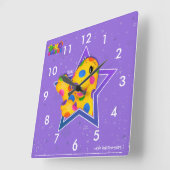 Dino-Buddies™ Square Wall Clock - Rollo™ w/Star Vierkante Klok (Hoek)
