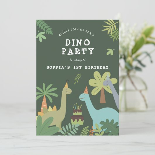 Dino Buddies verjaardag Bash uitnodiging (Staand voorkant)