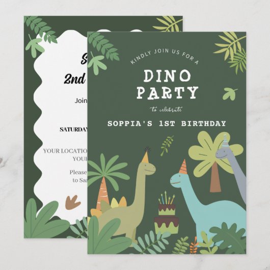 Dino Buddies verjaardag Bash uitnodiging (Voorkant / Achterkant)