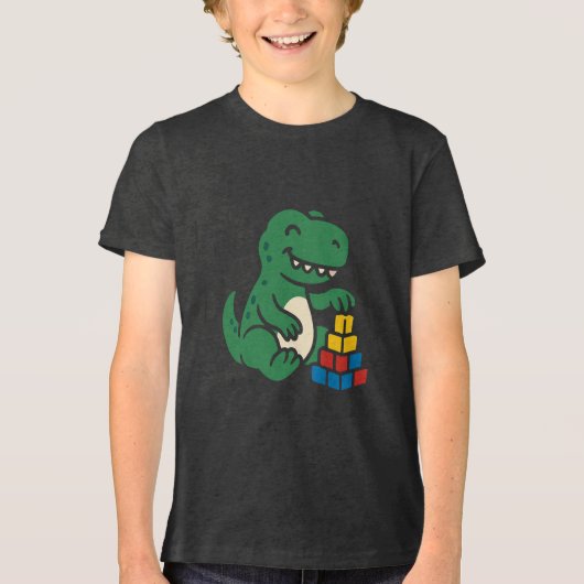 Dino Building Blocks Fun Tri-Blend Shirt (Voorkant)