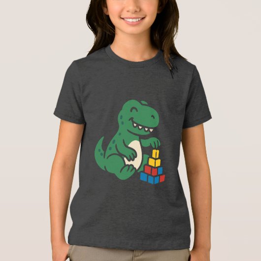 Dino Building Blocks Fun Tri-Blend Shirt (Voorkant)
