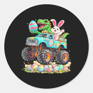 Dino Bunny Met Vrachtwagen Pasen Grappige Eierenja Ronde Sticker