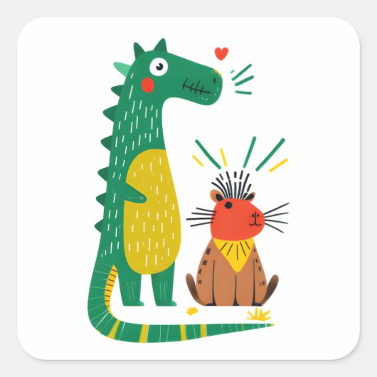 Dino & capy vierkante sticker (Voorkant)