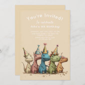 Dino | Cartoon Cute Dinosaurs Birthday Uitnodiging (Voorkant / Achterkant)