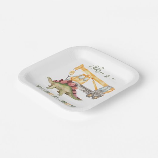 Dino Constructie Drie Rex Papier Borden Papieren Bordje (Gebogen)