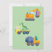 Dino Constructie Voertuig 4e Verjaardagsfeestje Kaart (Achterkant)