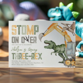 Dino Construction 3e verjaardagsuitnodiging Kaart