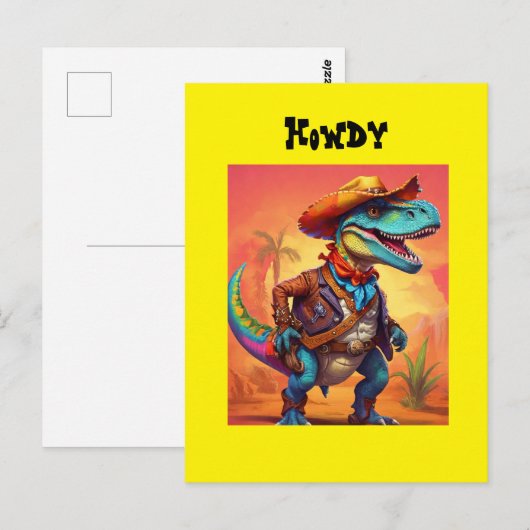 Dino Cowboy Briefkaart (Voorkant / Achterkant)