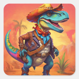 Dino Cowboy Vierkante Sticker