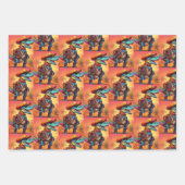 Dino Cowboy Wrapping Paper Flat Sheet Set van 3 (Voorkant 3)
