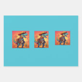 Dino Cowboy Wrapping Paper Flat Sheet Set van 3 (Voorkant 2)