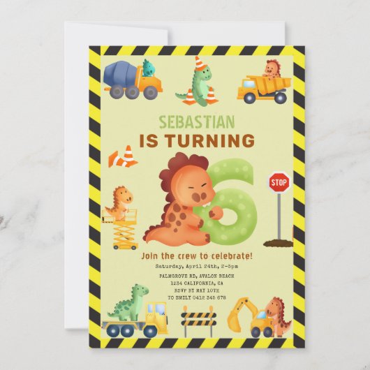 Dino Crew 6e Verjaardag Bouw Dinosaurus Kaart (Voorkant)