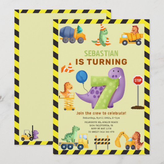 Dino Crew 7e Verjaardag Bouw Dinosaurus Kaart (Voorkant / Achterkant)