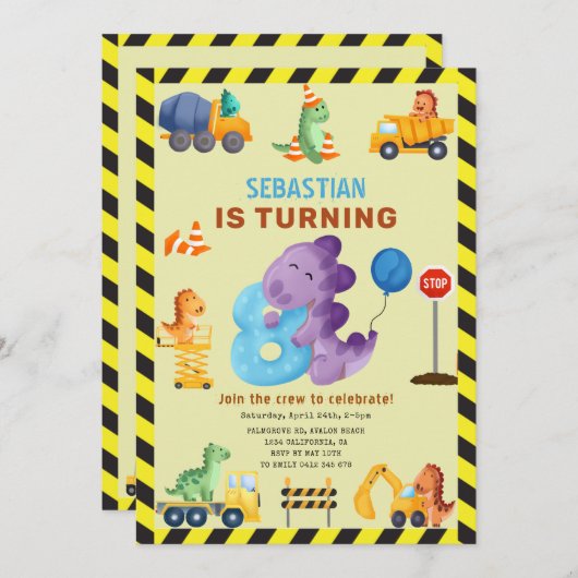 Dino Crew 8e Verjaardag Bouw Dinosaurus Kaart (Voorkant / Achterkant)