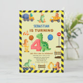 Dino Crew Constructie 4e Verjaardag Dinosaurus Kaart (Staand voorkant)