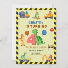 Dino Crew Constructie 4e Verjaardag Dinosaurus Kaart