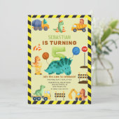 Dino Crew Constructie 5e Verjaardag Dinosaurus Kaart (Staand voorkant)