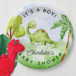Dino Delight Baby shower Papier Borden Papieren Bordje<br><div class="desc">Introductie van ons schattige baby shower Dino-ontwerp met een boeiende waterverf van dinosaurussen en bomen. Dit charmante ontwerp is perfect voor het verwelkomen van uw kleintje in de wereld. De levendige kleuren en grillige artwork creëer hebben een heerlijke sfeer, die de toon zet voor een leuk feest. Met zijn hoogwaardige...</div>